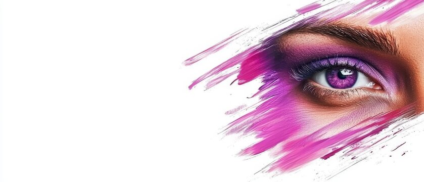  A close up of a woman's eye with purple makeup