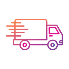 Gradient delivery truck icon with motion lines, Outline icon of a delivery truck with gradient colors and motion lines, symbolizing fast shipping and transportation services.