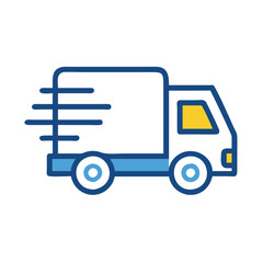 Fast delivery truck icon in modern style, Illustration of a delivery truck with motion lines, symbolizing fast shipping, logistics, and transportation in a simple, modern design.
