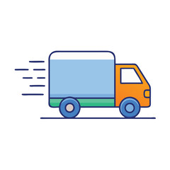 Fast delivery truck icon in modern style, Illustration of a delivery truck with motion lines, symbolizing fast shipping, logistics, and transportation in a simple, modern design.
