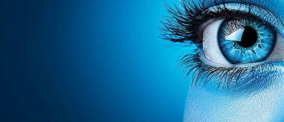  A close up of a woman's blue eye with long eyelashes