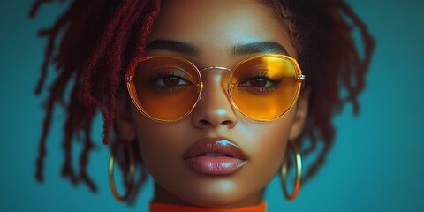 Fototapeta premium Girl in sunglasses and bright makeup. Fashion, style, shop, shopping, makeup