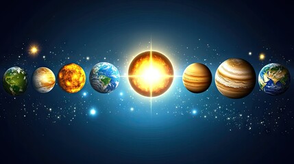 Naklejka premium Celestial Bodies in Space with Star and Planets