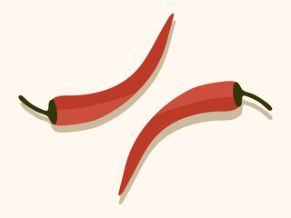 Two red hot peppers on a beige background. Vegetables, healthy food, proper nutrition. Vector illustration