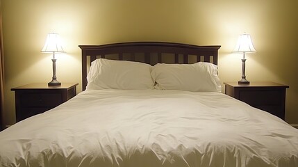 Cozy Bedroom with Soft Lighting and White Bedding