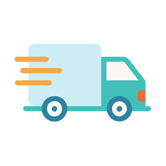 Fast delivery truck icon in modern style, Illustration of a delivery truck with motion lines, symbolizing fast shipping, logistics, and transportation in a simple, modern design.
