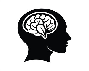 Black silhouette of head with brain symbol icon