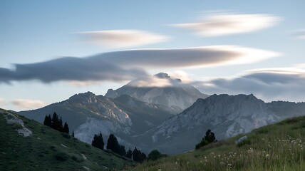 Fototapeta premium Serenade of Clouds: A Mountain's Embrace