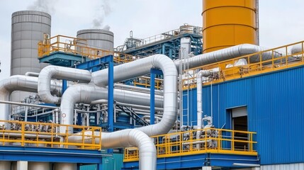 Industrial Facility with Pipelines and Tower Structure