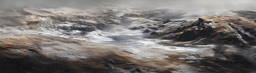 A Misty, Textured Landscape with Brown and Gray Hues