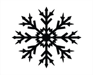 Black Silhouette of a Snowflake Icon, Perfect for Winter Themes, Holiday Decorations, Seasonal Designs, and Weather Illustrations. Vector Illustration.