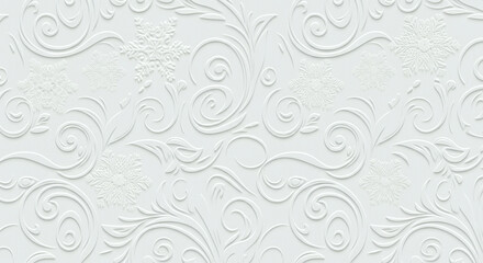 Obraz premium Elegant White Embossed Snowflake and Swirl Pattern - Winter Background Design