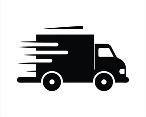 Black Silhouette of Fast-Moving Shipping Delivery Truck - Perfect for Logistics, Transportation, and E-Commerce Designs
