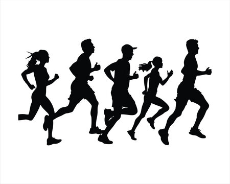 silhouettes of men and women running