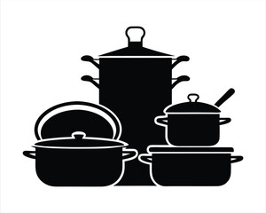 Black Silhouette of Kitchen Cooking Pot - Ideal for Culinary Designs, Recipe Graphics, and Kitchenware Branding