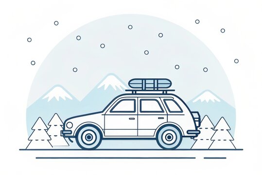 blue car in winter mountains scene clip art preview