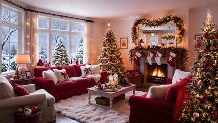 Obraz premium Gemütliche Weihnachtsstimmung im heimischen Wohnzimmer