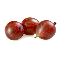 Set of three red gooseberries isolated on white background best quality. Studio photography, macro photography..