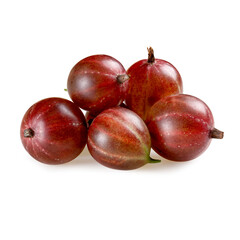 Set of five red gooseberries isolated on white background best quality. Studio photography, macro photography..