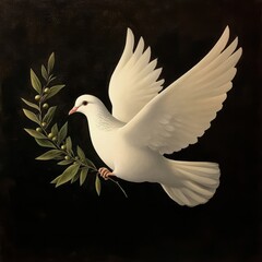 Obraz premium dove holding an olive branch, evoking a sense of hope and tranquility