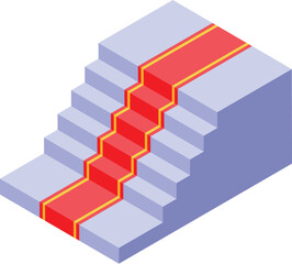 Isometric view of white stairs with elegant red carpet leading upward, symbolizing success, achievement, and special occasions