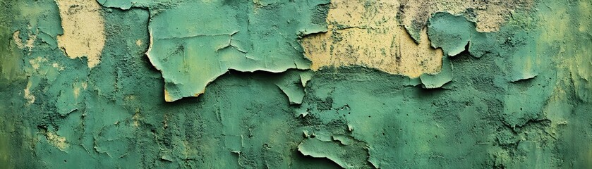 Obraz premium Green and Yellow Weathered Wall with Peeling Paint