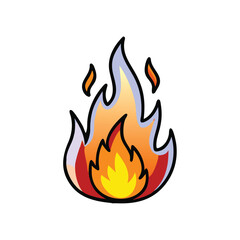 Colorful flame icon with red and yellow tones, Illustration of a vibrant flame in red, orange, and yellow hues, representing fire, heat, intensity, and energy in a dynamic style.
