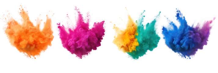 Vibrant colors in gradient of hues from dark brown to transparent. Scattered colors create depth, dimension. Collage of objects like red flower, blue bird, yellow flower. Gray border provides neutral