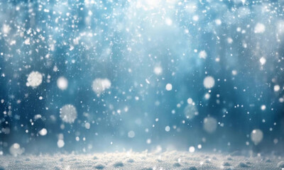 Fototapeta premium White snowflakes of different sizes fall on an abstract blue background