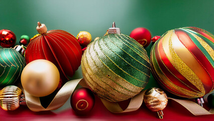 christmas balls on a green background