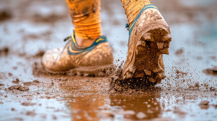  Feet in shoes standing in muddy water
