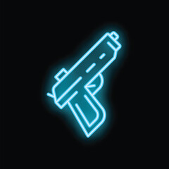 Neon blue submachine gun is glowing on a black background