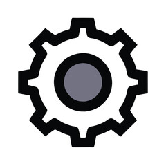 Simple black and gray gear icon, Bold gear icon in black and gray, symbolizing settings, mechanics, configuration, and industrial processes in a minimalistic design.