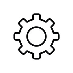Basic gear icon in black outline, Minimalistic black outline of a single gear, symbolizing settings, mechanics, and configuration in a simple, clean design.