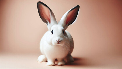 Fluffy White Rabbit on Pink Background