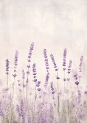Obraz premium Vintage Oil Painting of a Lavender Field in a Spring Aesthetic Cottagecore Setting Generative AI