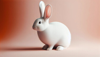 Fluffy White Rabbit on Pink Background