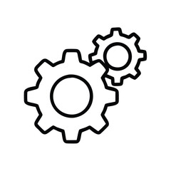 Simple black outline of two gears, Minimalistic black outline of two interlocking gears, representing mechanics, settings, configuration, and teamwork in a clean design.
