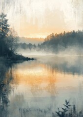 Fototapeta premium Serene Idyllic Lakeview at Sunrise for Travel or Relaxation Generative AI
