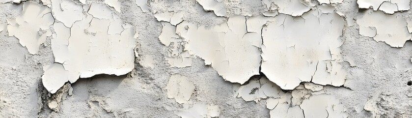 Obraz premium Close-up of Cracked White Paint on Weathered Concrete Wall