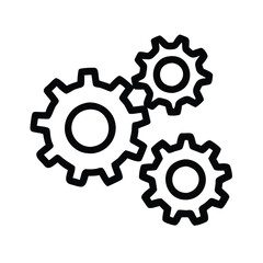 Three black gears icon symbolizing mechanics, Solid black icon of three interlocking gears, representing mechanics, settings, teamwork, and industrial processes in a bold design.