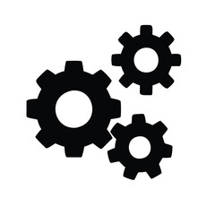 Three black gears icon symbolizing mechanics, Solid black icon of three interlocking gears, representing mechanics, settings, teamwork, and industrial processes in a bold design.
