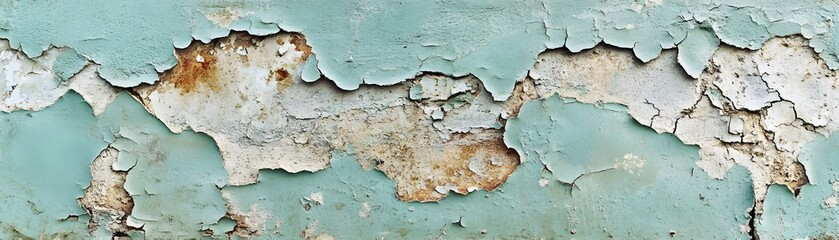 Obraz premium Close-up of a weathered wall with peeling paint revealing underlying layers.