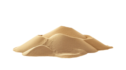Close-up of pile of desert sand dune on transparent background. Pyramid-like structure formed by sand grains. Beige sand, varied sizes, depth, dimension, natural, texture, element, design, isolated,