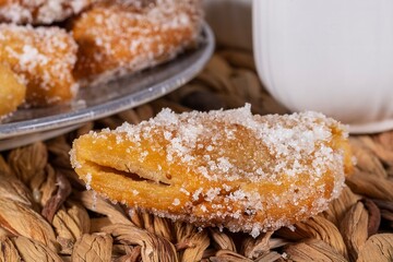 A Fried sweet (borrachuelo) with angel hair, typical Spanish dessert from Andalusia. for Christmas and Easter.