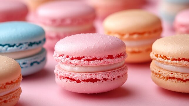 Colorful Macarons in Pastel Colors, French Dessert for Bakery or Cafe Generative AI