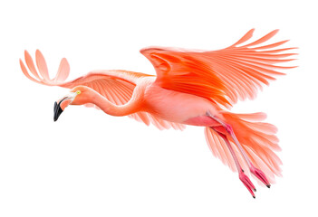 Obraz premium A flying pink flamingo isolated on a transparent background