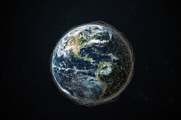 Fototapeta premium Colorful global network of communication lines on digital planet