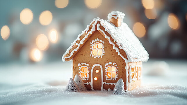 christmas gingerbread house on snow