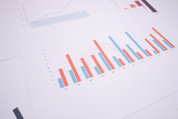 Financial graphs, statistics diagram and data. Annual presentation, infographic. Economic report, accounting. Growth analysis, business success. Analytics and management. Investments and technology 